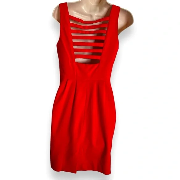 Leoffler Randall Ladder Back Wool Sheath Dress Size 4 Orange Red - Picture 2 of 7